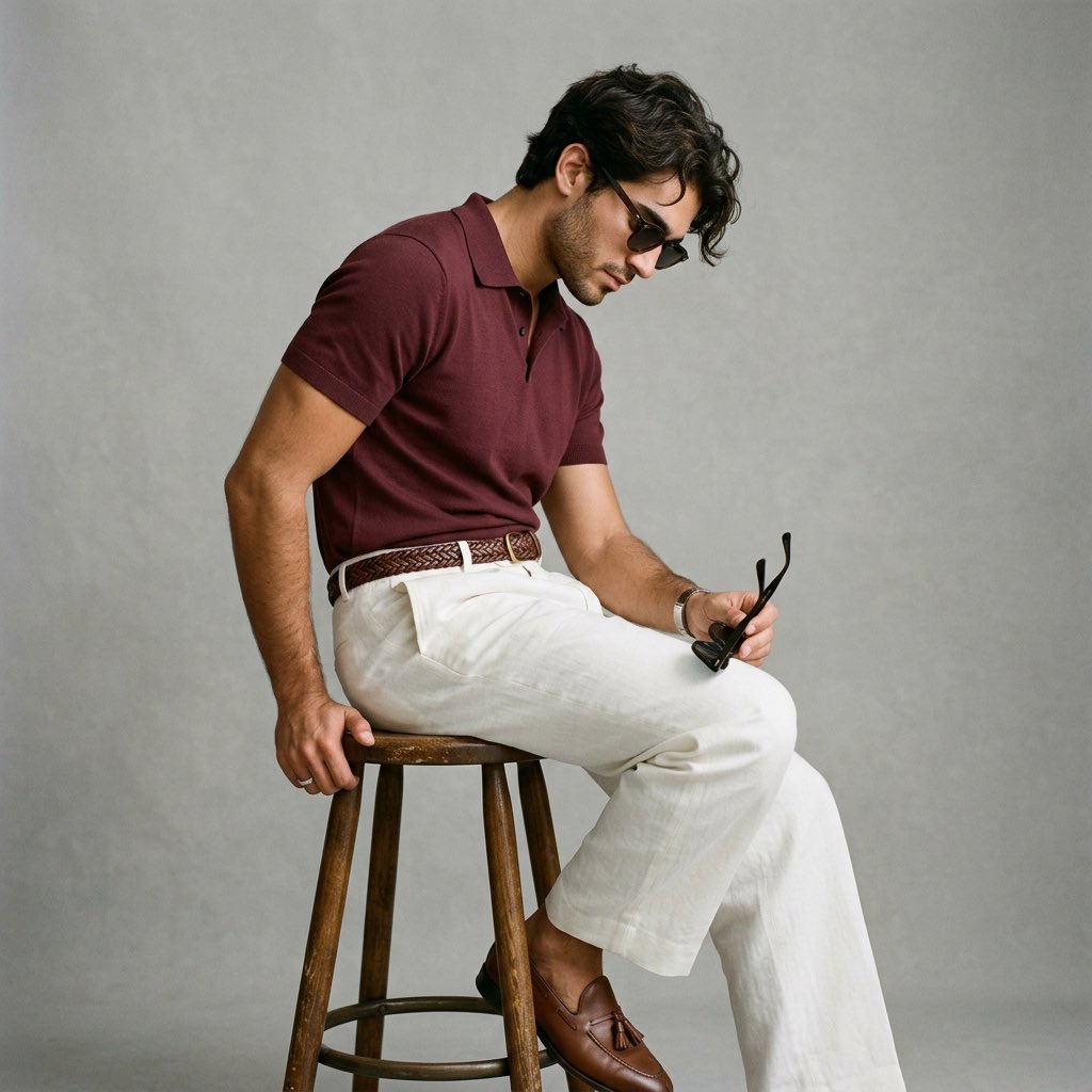 editorial fashion portrait of man on bar stool