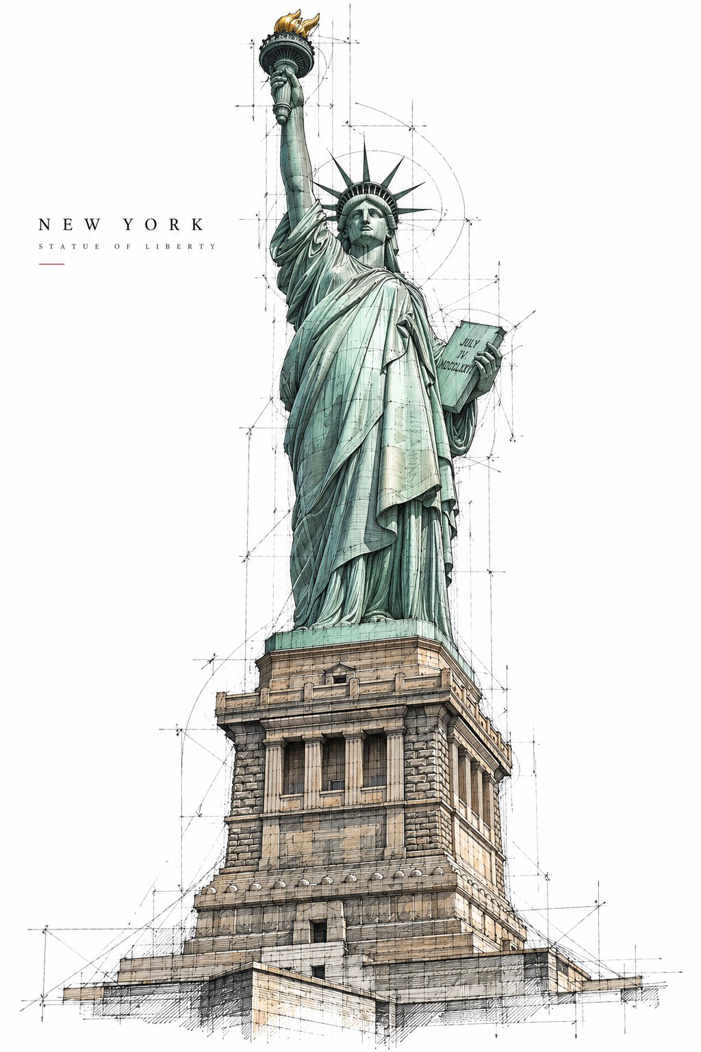 architectural landmark ink sketch poster